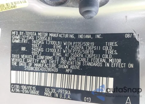 2013 Toyota Sienna Se 8 Passenger из США, поврежденный, VIN 5TDXK3DC4DS280409